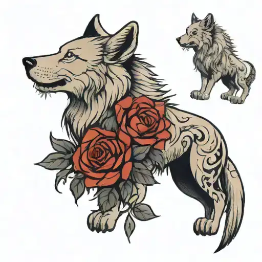 wolf, roses, lion of pride scanor of the sevens tattoo design idea