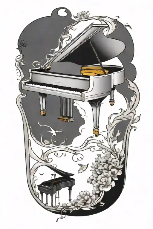 grand piano inside a shell  tattoo design idea