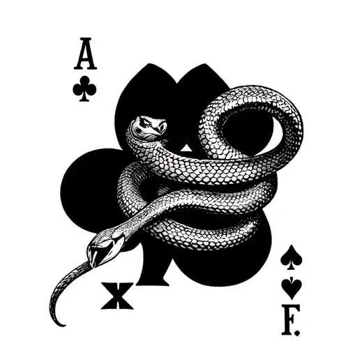 snake wrapped around ace of hearts and jack of spades alongwith a time peice fate should be written below in Japanese tattoo design idea