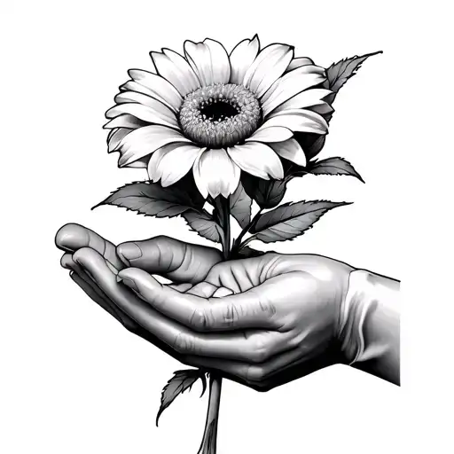 september birth flower being held by a old man's hand and a baby hand tattoo design idea