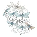 Papa in cursive with blue dragonflies tattoo design idea