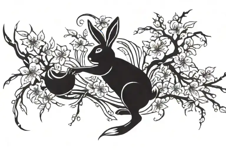 bunny with cherry blossoms falling tattoo design idea