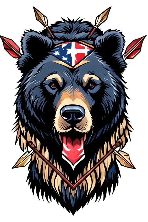 American trad bear head with arrows in background  tattoo design idea