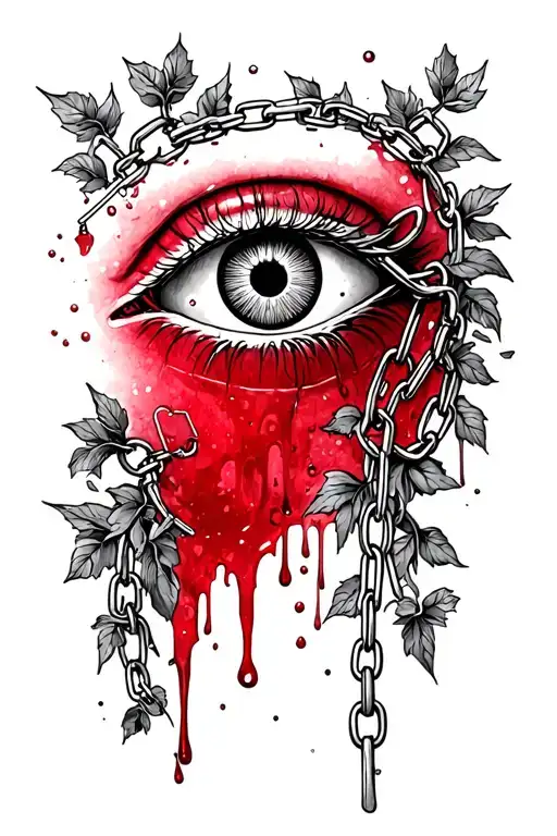 a bleeding eye, shackles or chains, and maybe vines or a vineyard tattoo design idea