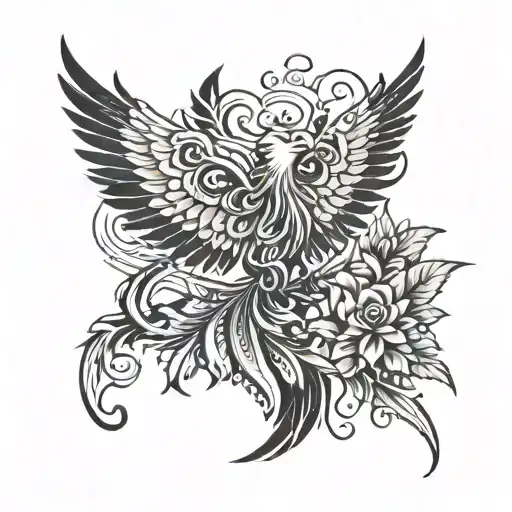 phoenix with butterfly  tattoo design idea