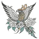 phoenix with butterfly  tattoo design idea