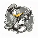 Donald Duck with a gun pointed at the viewer tattoo design idea