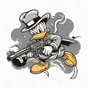 Donald Duck with a gun pointed at the viewer tattoo design idea