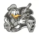 Donald Duck with a gun pointed at the viewer tattoo design idea