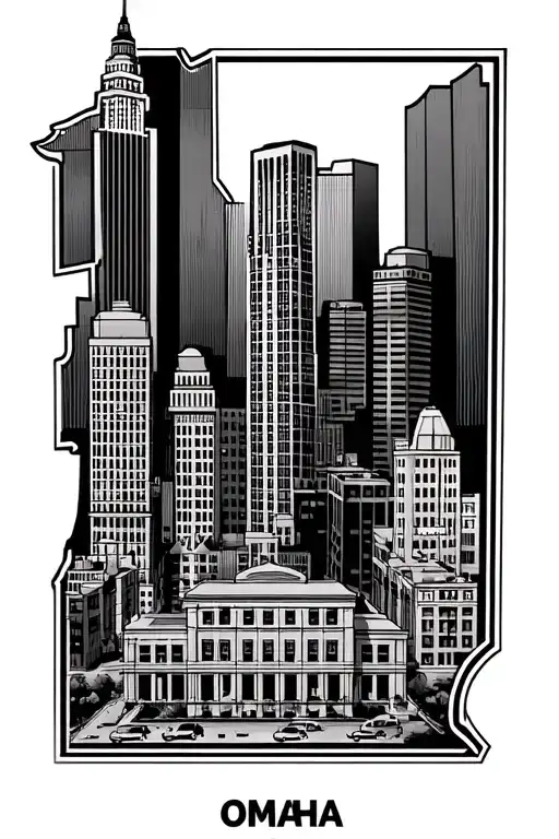 downtown Omaha Nebraska state outline with 402 tattoo design idea
