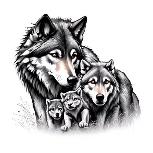 Mother Wolf And Cubs tattoo design idea
