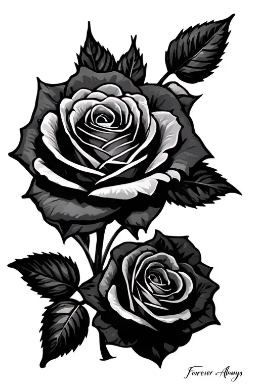 roses with forever and always fancy writing in the middle  tattoo design idea