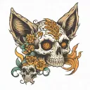 skull and fox tattoo design idea