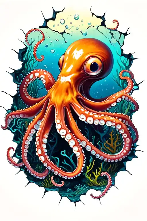 octopus squeezing through cracks of a reef  tattoo design idea