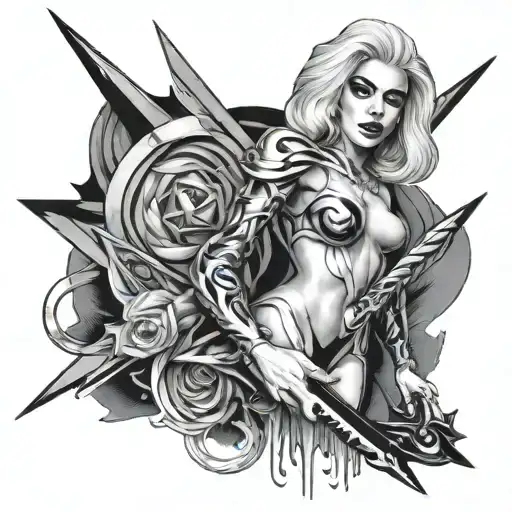 lady gaga, supernova, dagger tattoo design idea
