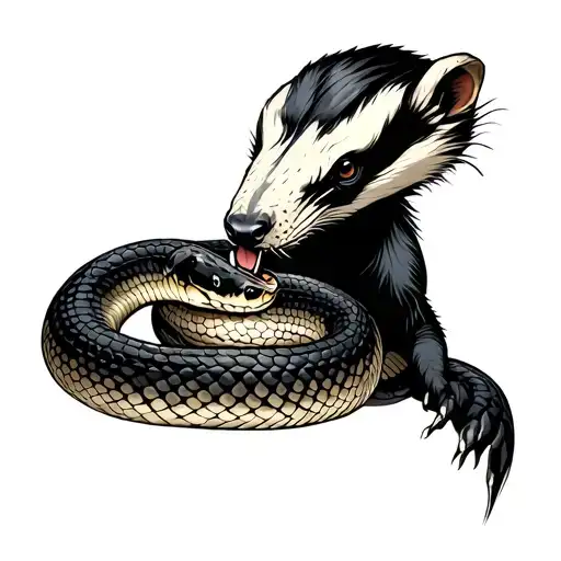 neo traditional Honey Badger eating snake  tattoo design idea