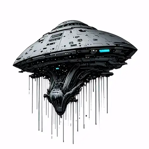 alien ship abduction scene tattoo design idea