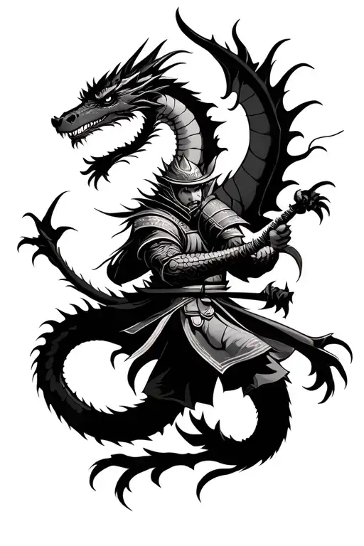 Dragon Fighting a Samurai warrior tattoo design idea