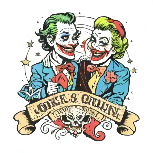 joker and Harley Quinn and 23 and laughing and blue  tattoo design idea