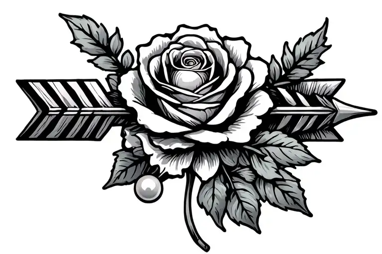 arrow with a pearl and a rose tattoo design idea