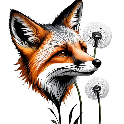 The fox sniffs dandelion tattoo design idea