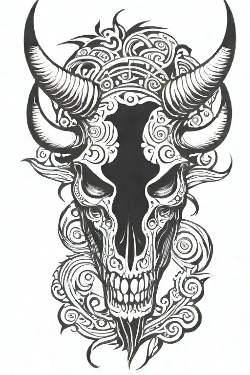 skull bull head tattoo design idea