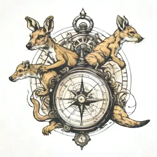 dublin, london, australia map kangaroo compass tattoo design idea