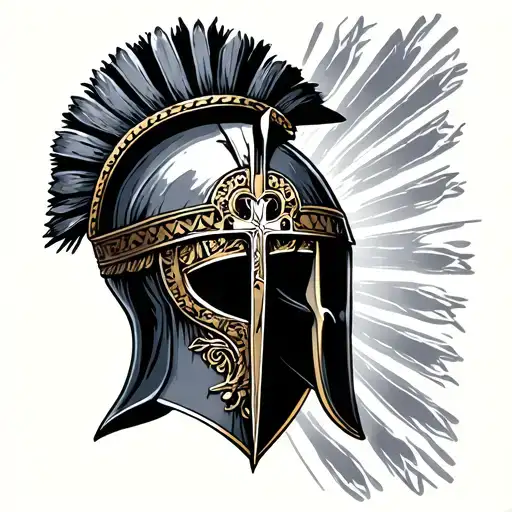 Portuguese cross and Roman helmet adorned tattoo design idea