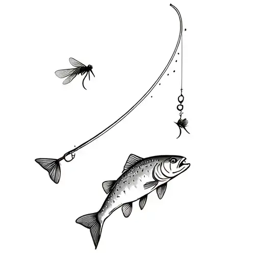 Rainbow trout eating fly fishing tattoo design idea