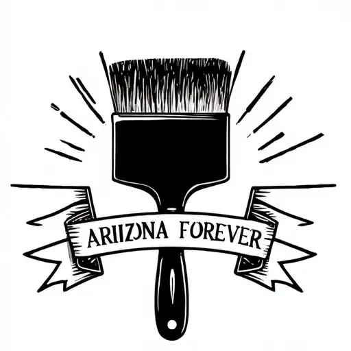 I want a paintbrush crossed with an archaeologist's trowel with banners that say "ARIZONA FOREVER" tattoo design idea