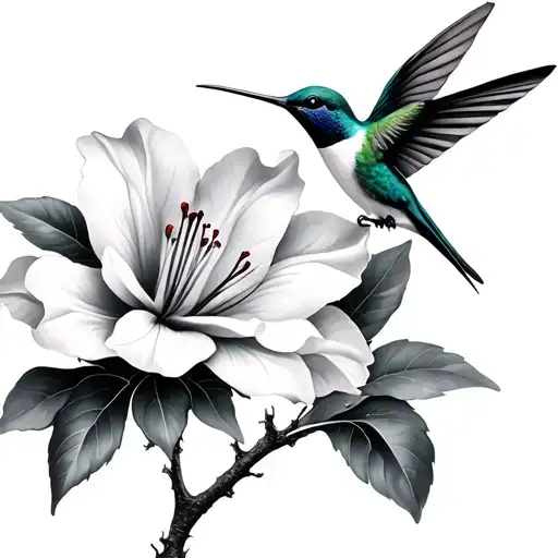 hummingbird and azalea flower tattoo design idea
