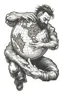 man holding the globe with thw world is yours written on it tattoo design idea