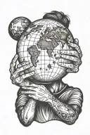 man holding the globe with thw world is yours written on it tattoo design idea