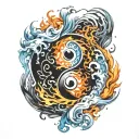 yin yang with fire and ice tattoo design idea