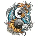 yin yang with fire and ice tattoo design idea