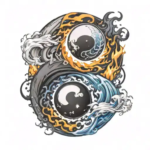 yin yang with fire and ice tattoo design idea