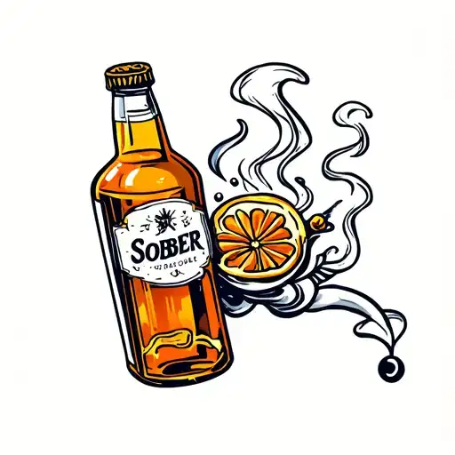 sober from alcohol bottle smoking tattoo design idea