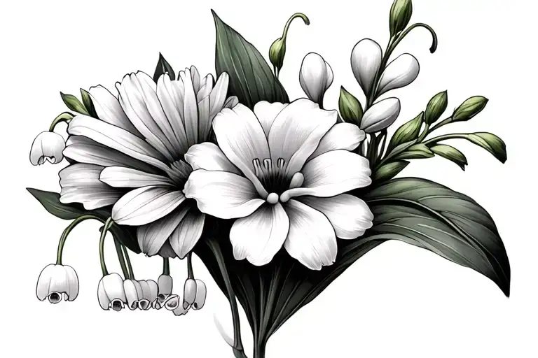 1 lily of the valley and 1 calendula flowers without shade tattoo design idea