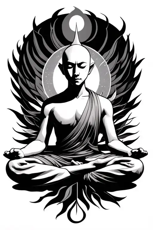 aang meditating figure surrounded tattoo design idea