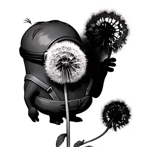 minion holdin dandelion flower tattoo design idea