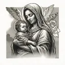Biking mama mary holding baby jesus tattoo design idea