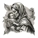 Biking mama mary holding baby jesus tattoo design idea