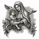 Biking mama mary holding baby jesus tattoo design idea