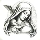 Biking mama mary holding baby jesus tattoo design idea
