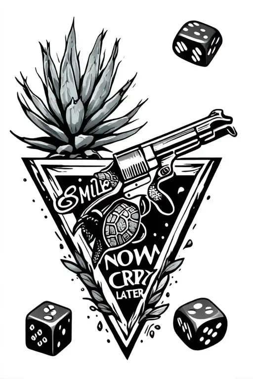 agave plant gun dice smile now cry later triangle turtle tattoo design idea