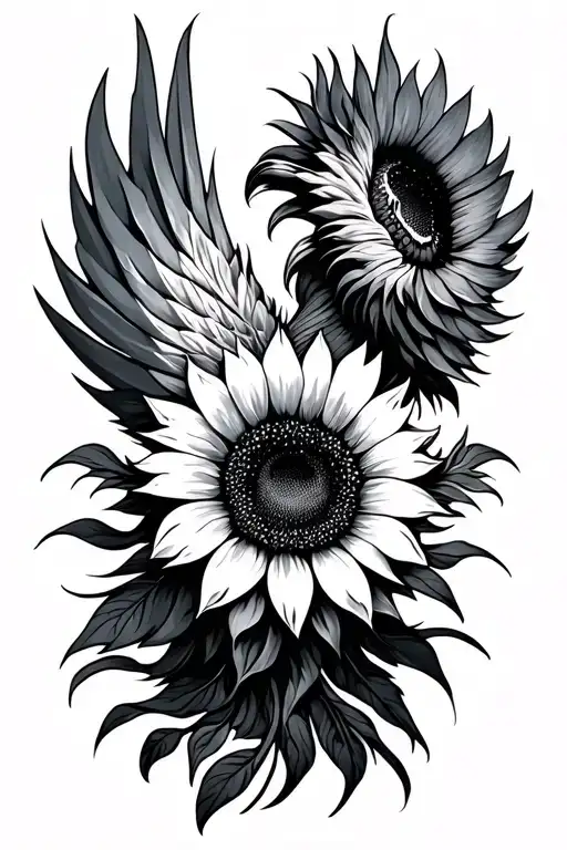 pheonix sunflower tattoo design idea
