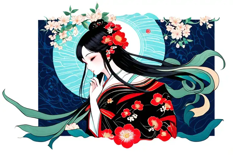 kaguya with details Japan inspired color tattoo for woman tattoo design idea