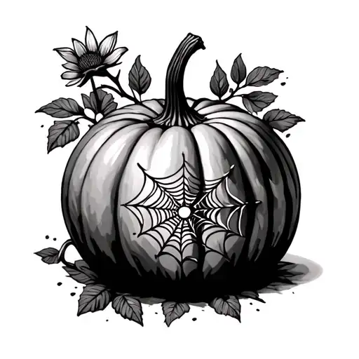 spider web pumpkin fall flower tattoo design idea