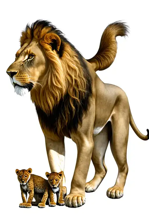 1 male lion with 1 female lion with 3 baby lions tattoo design idea