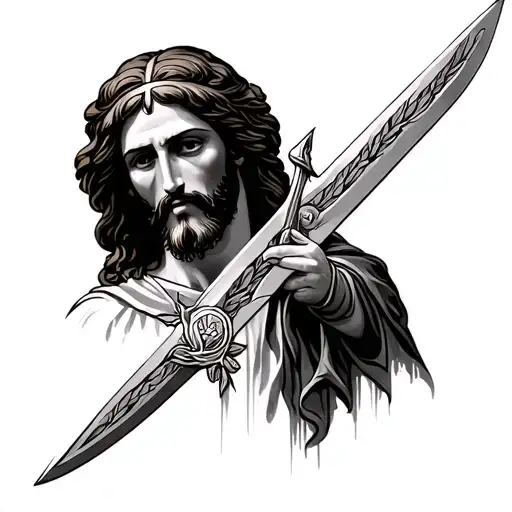 a sword honoring Jesus simple tattoo design idea